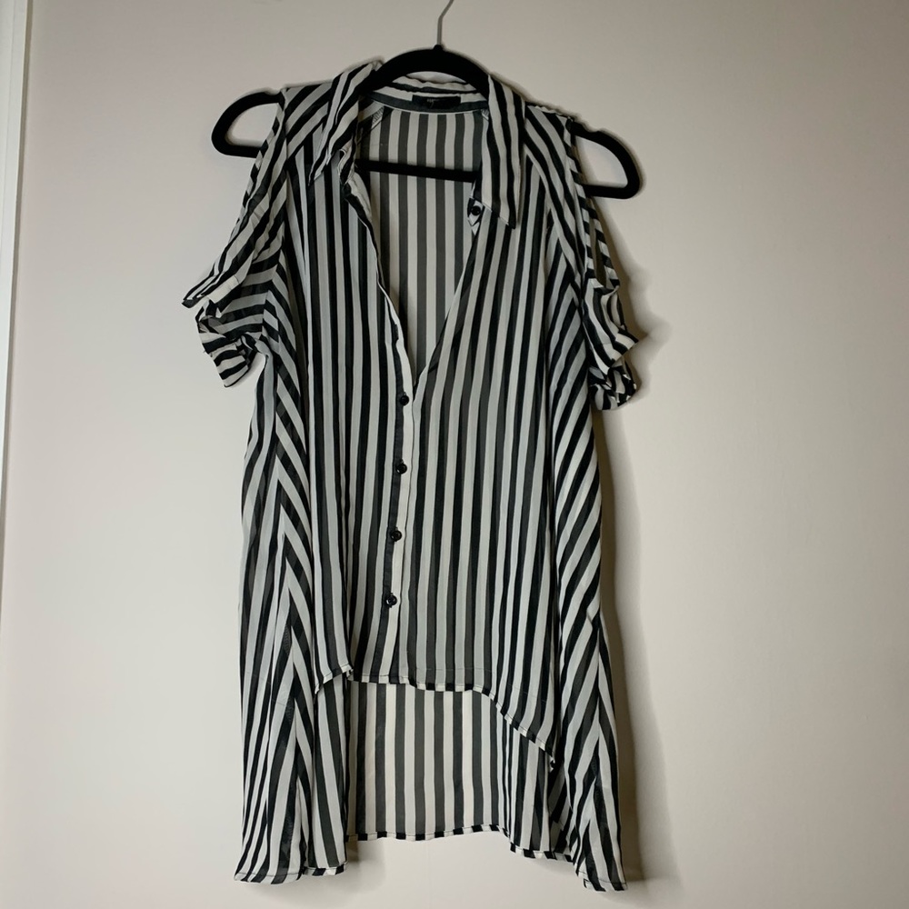 Cold Shoulder Button Up Top